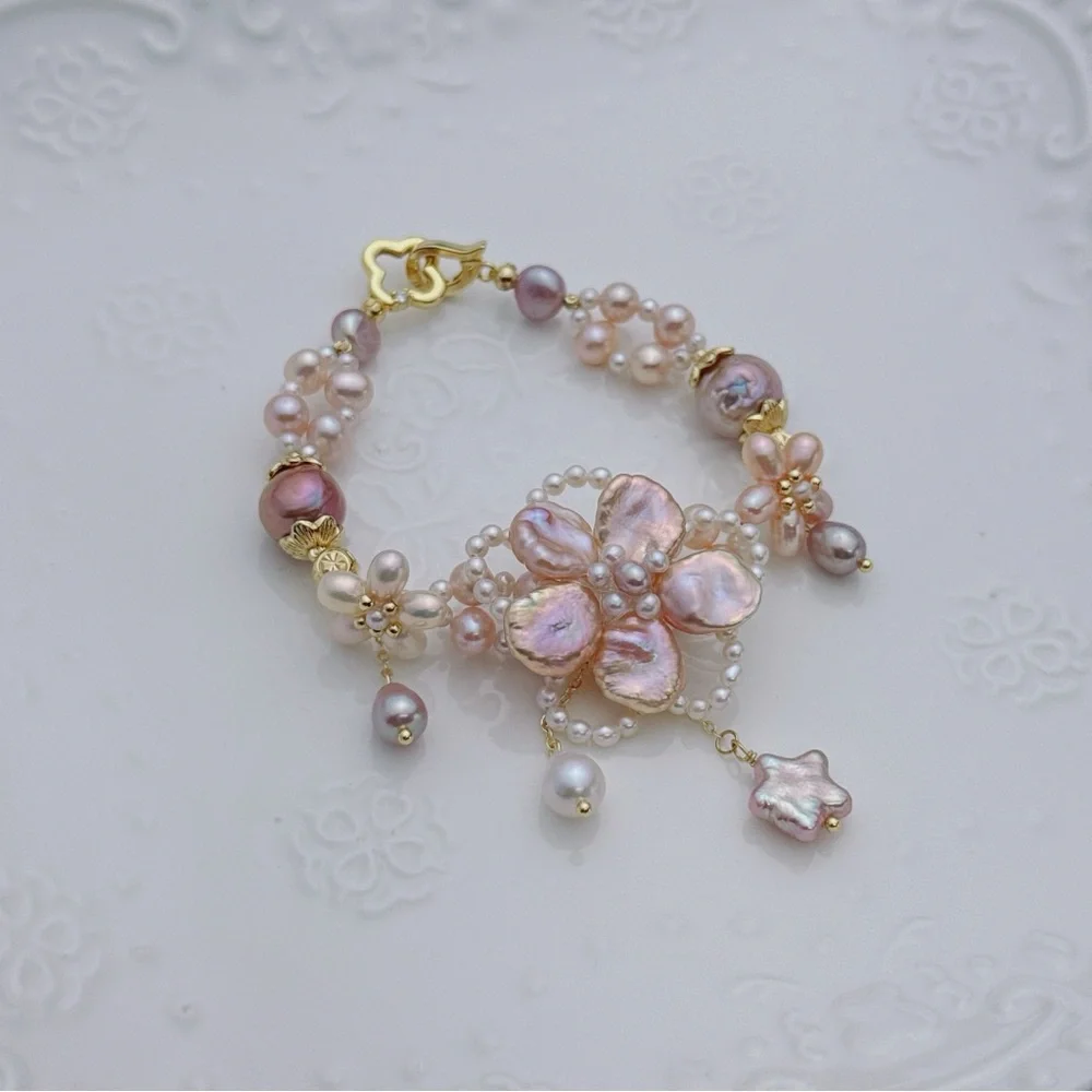 26B179 Handmade Premium Quality Freshwater Baroque Pearl Bracelet 2in1 - Picture 2 of 10